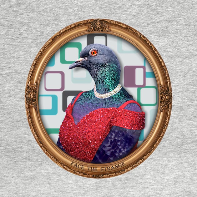 Red Glam Pigeon Lady in Vintage Frame by FaceTheStrange